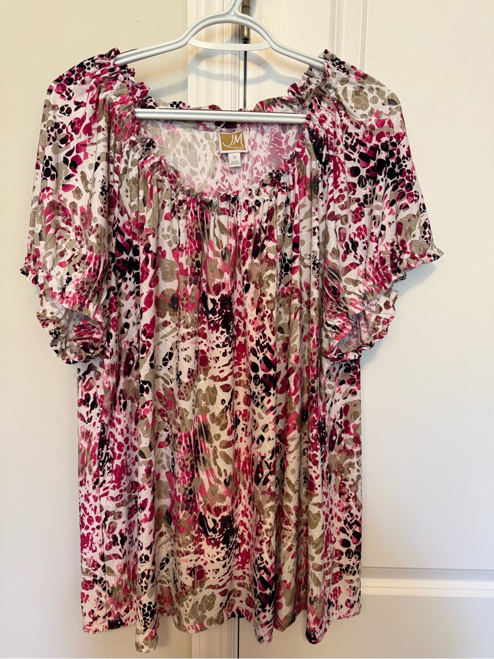 JM Collection Pink and Taupe Floral-Print Short Sleeve Tunic